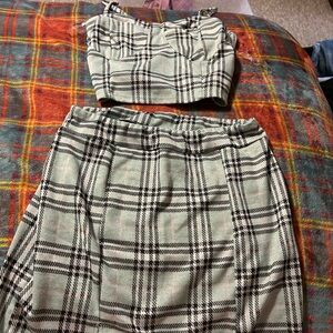 Chic Plaid Midi Skirt Set
